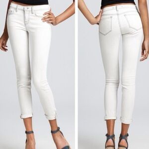 J Brand Maria High-Rise Skinny Jeans w/ Indigo Contrast Stitching & Raw Hem